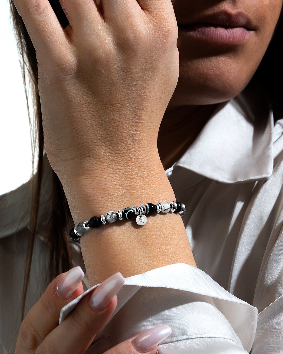 Armband  Rutilquarz und Schwarser achat Schutzbündnis