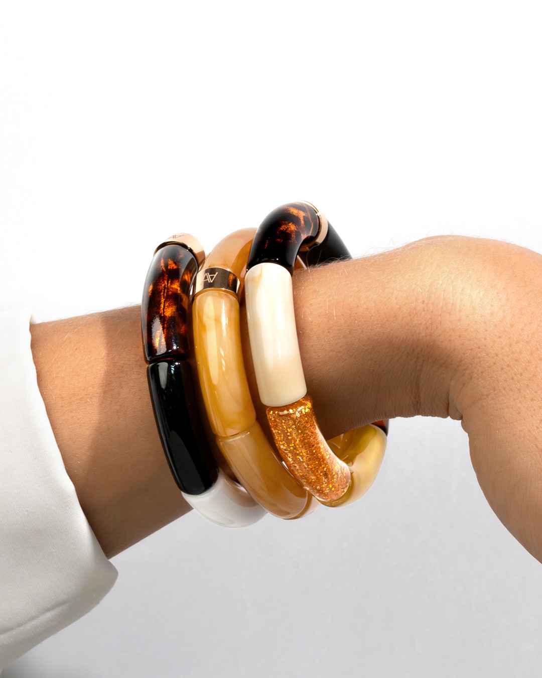 Armband Herbstlichter Schwarz, Bernstein, Glitzer, Cremebeige und Leopard Cerreto