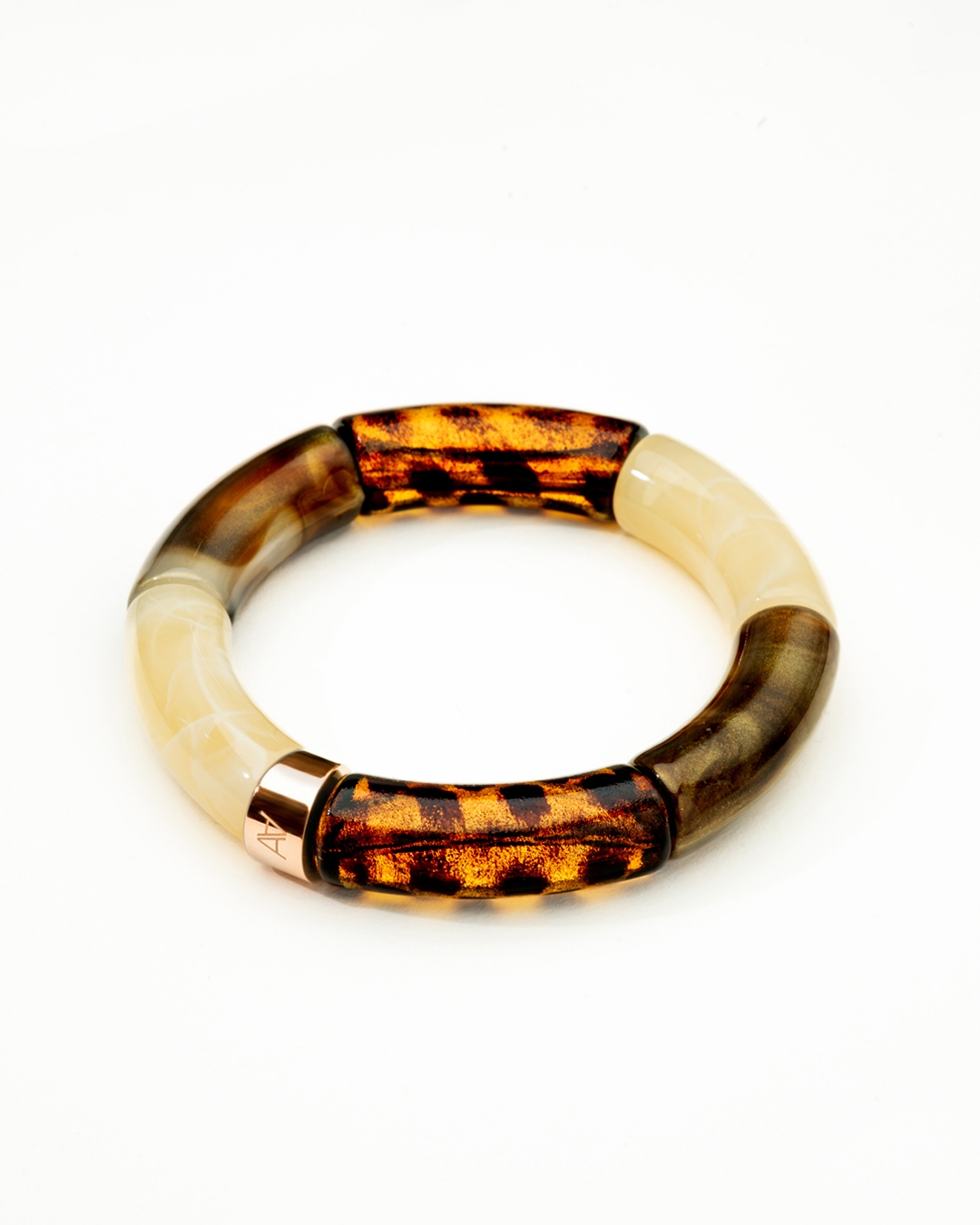 Packshot Armband Herbstlichter Leopard, marmoriertes Beige und Petrolbraun Bova